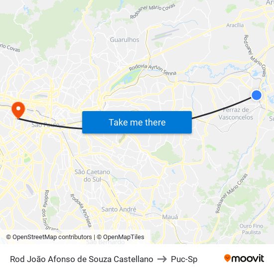 Rod João Afonso de Souza Castellano to Puc-Sp map