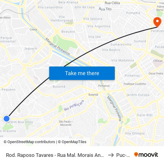 Rod. Raposo Tavares - Rua Mal. Morais Ancora to Puc-Sp map