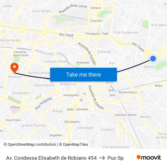 Av. Condessa Elisabeth de Robiano 454 to Puc-Sp map