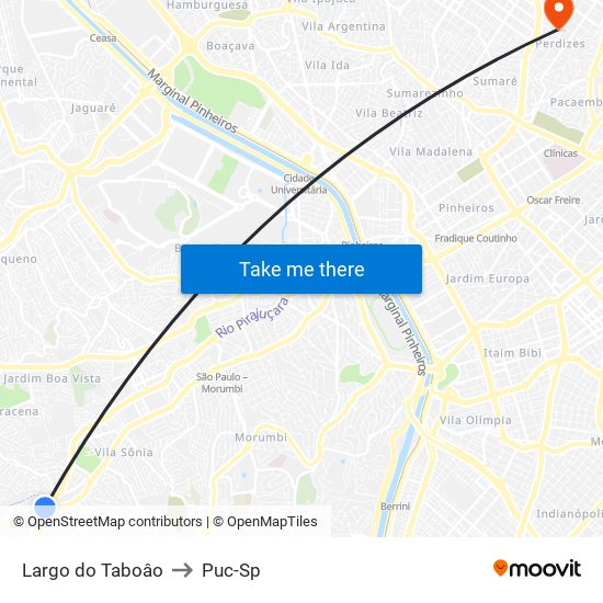 Largo do Taboâo to Puc-Sp map