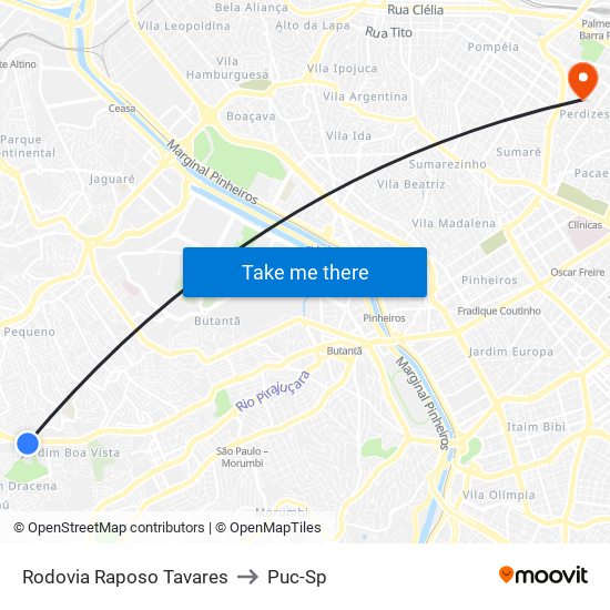 Rodovia Raposo Tavares to Puc-Sp map