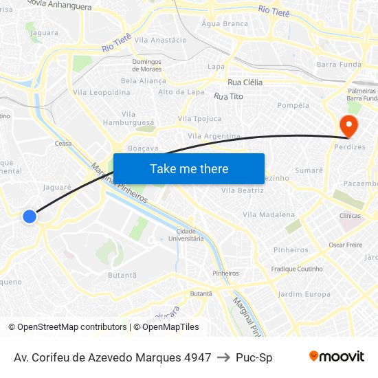 Av. Corifeu de Azevedo Marques 4947 to Puc-Sp map