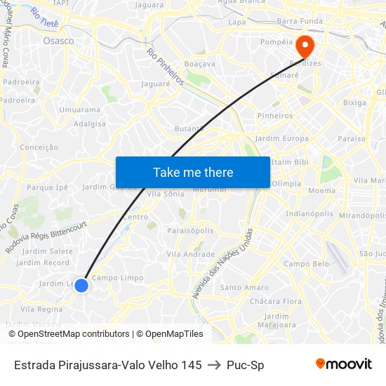 Estrada Pirajussara-Valo Velho 145 to Puc-Sp map