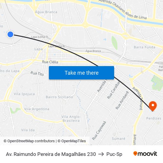 Av. Raimundo Pereira de Magalhães 230 to Puc-Sp map