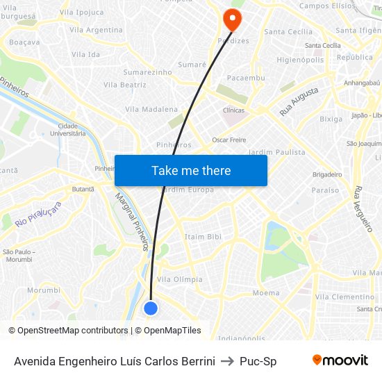 Avenida Engenheiro Luís Carlos Berrini to Puc-Sp map