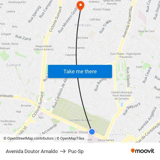 Avenida Doutor Arnaldo to Puc-Sp map
