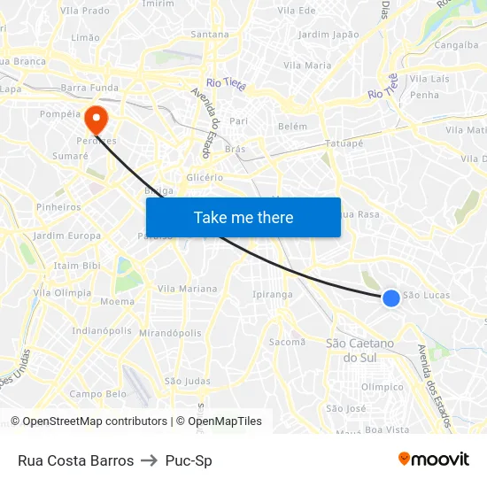 Rua Costa Barros to Puc-Sp map