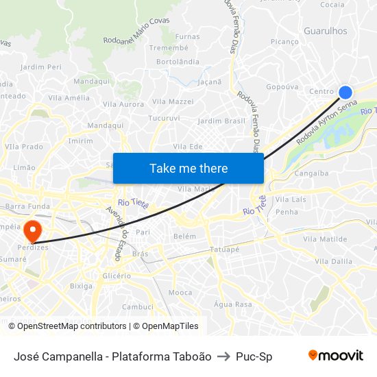 José Campanella - Plataforma Taboão to Puc-Sp map