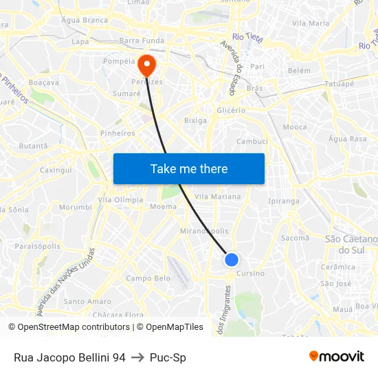 Rua Jacopo Bellini 94 to Puc-Sp map