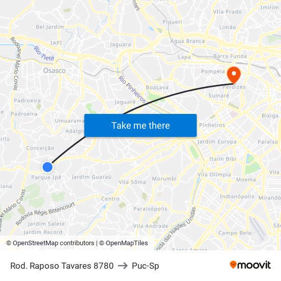 Rod. Raposo Tavares 8780 to Puc-Sp map