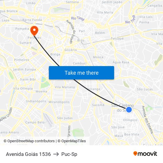 Avenida Goiás 1536 to Puc-Sp map