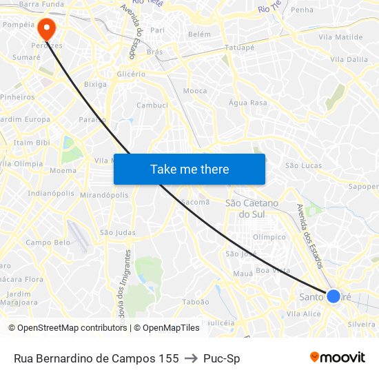 Rua Bernardino de Campos 155 to Puc-Sp map