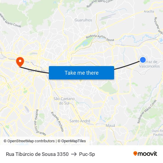 Rua Tibúrcio de Sousa 3350 to Puc-Sp map
