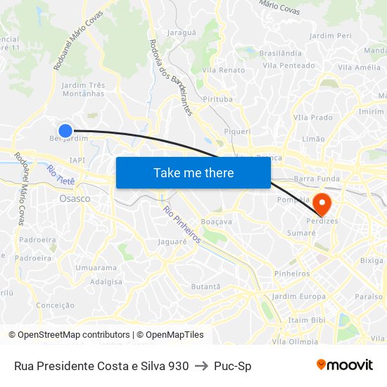 Rua Presidente Costa e Silva 930 to Puc-Sp map