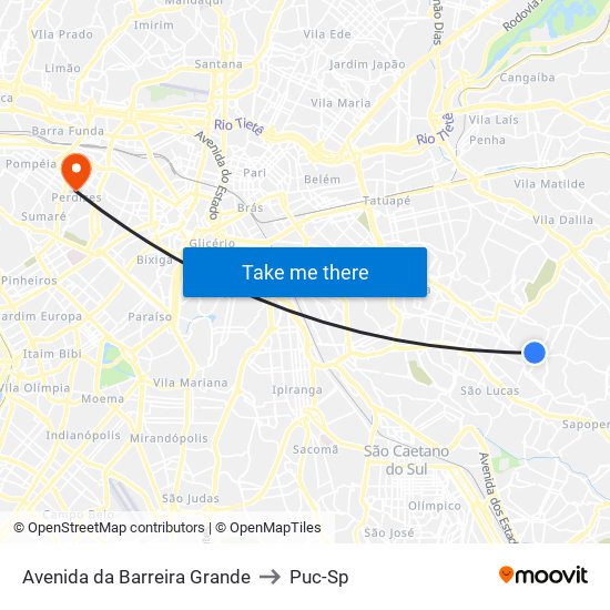 Avenida da Barreira Grande to Puc-Sp map