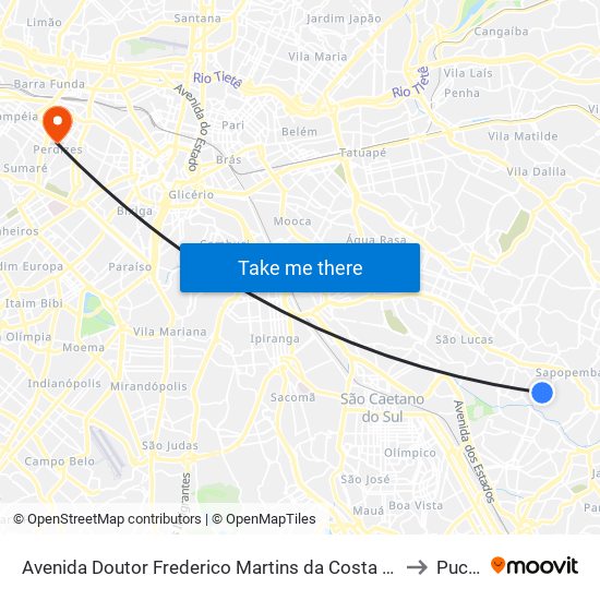 Avenida Doutor Frederico Martins da Costa Carvalho 1210 to Puc-Sp map