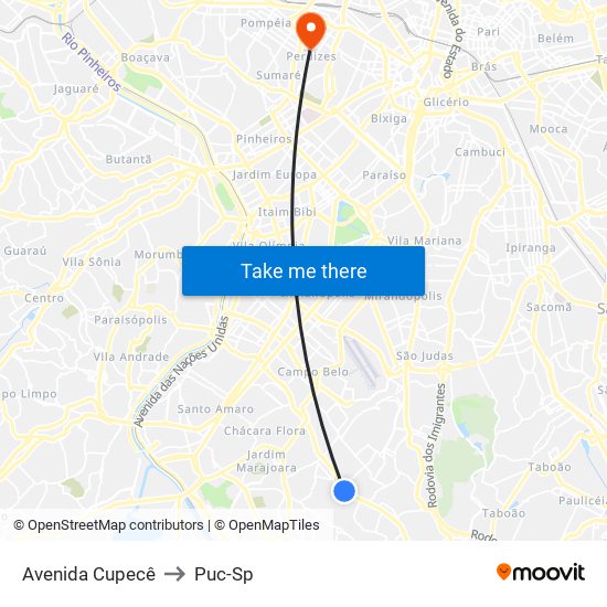 Avenida Cupecê to Puc-Sp map