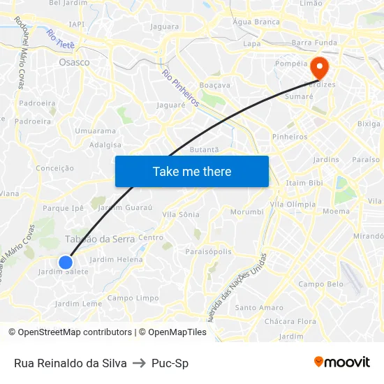 Rua Reinaldo da Silva to Puc-Sp map