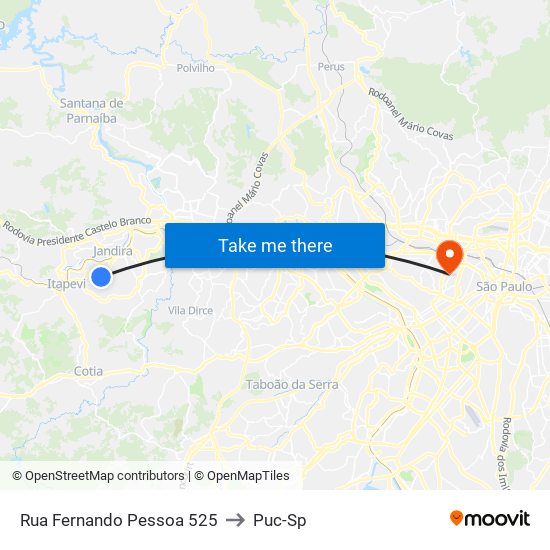Rua Fernando Pessoa 525 to Puc-Sp map