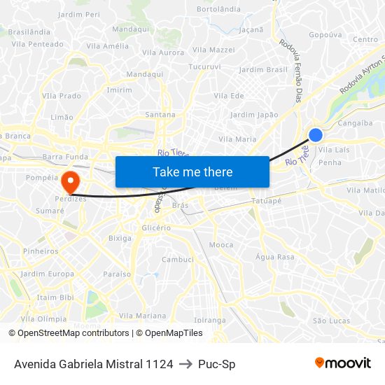 Avenida Gabriela Mistral 1124 to Puc-Sp map