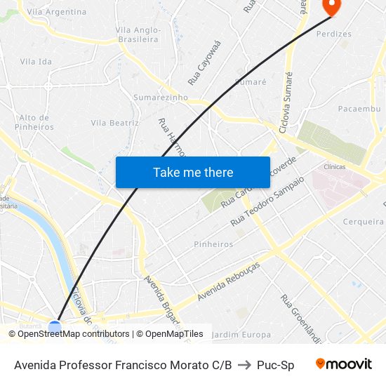 Avenida Professor Francisco Morato C/B to Puc-Sp map