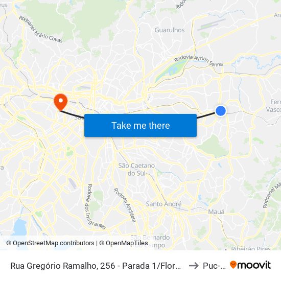 Rua Gregório Ramalho, 256 - Parada 1/Flores do Piauí to Puc-Sp map