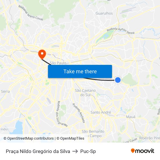 Praça Nildo Gregório da Silva to Puc-Sp map