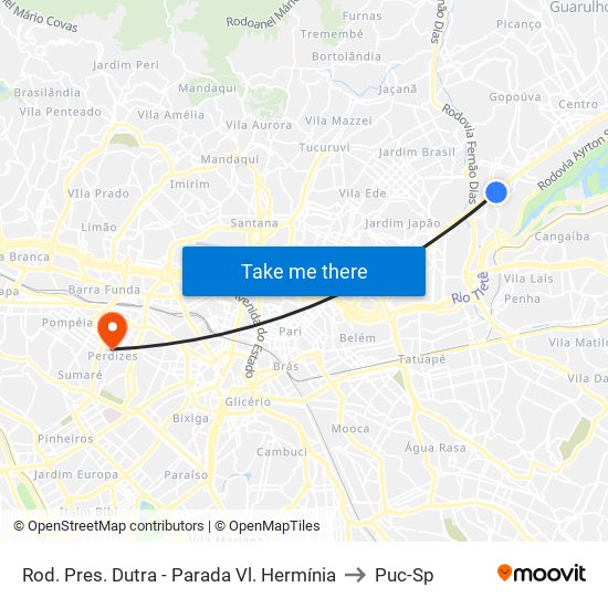 Rod. Pres. Dutra - Parada Vl. Hermínia to Puc-Sp map