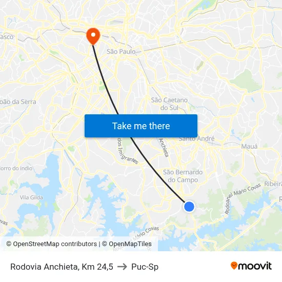 Rodovia Anchieta, Km 24,5 to Puc-Sp map