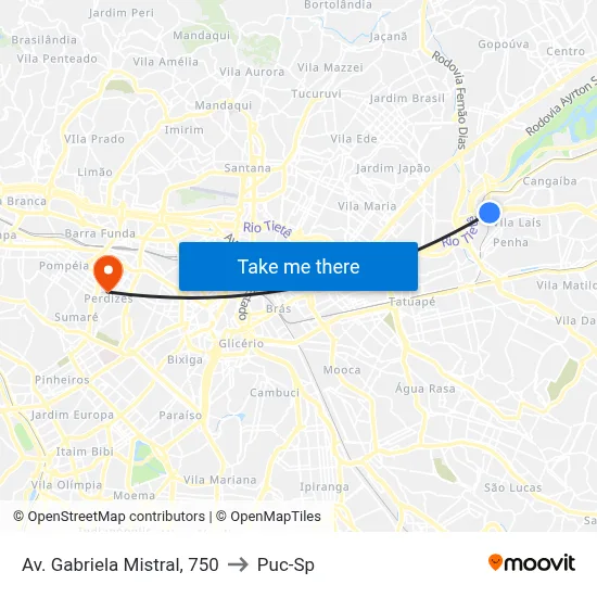 Av. Gabriela Mistral, 750 to Puc-Sp map