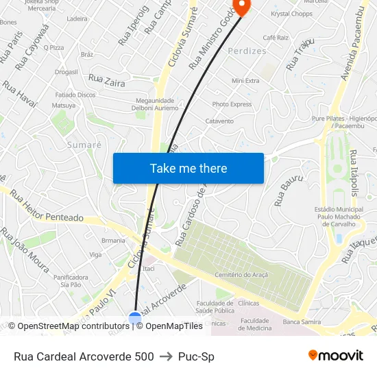 Rua Cardeal Arcoverde 500 to Puc-Sp map