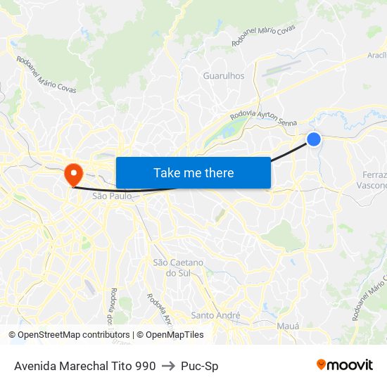 Avenida Marechal Tito 990 to Puc-Sp map