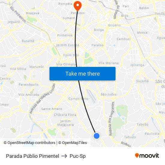 Parada Públio Pimentel to Puc-Sp map