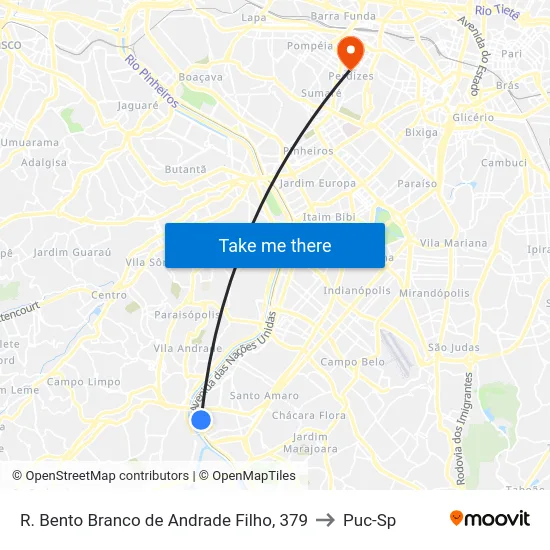 R. Bento Branco de Andrade Filho, 379 to Puc-Sp map