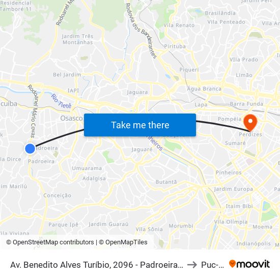 Av. Benedito Alves Turíbio, 2096 - Padroeira, Osasco to Puc-Sp map