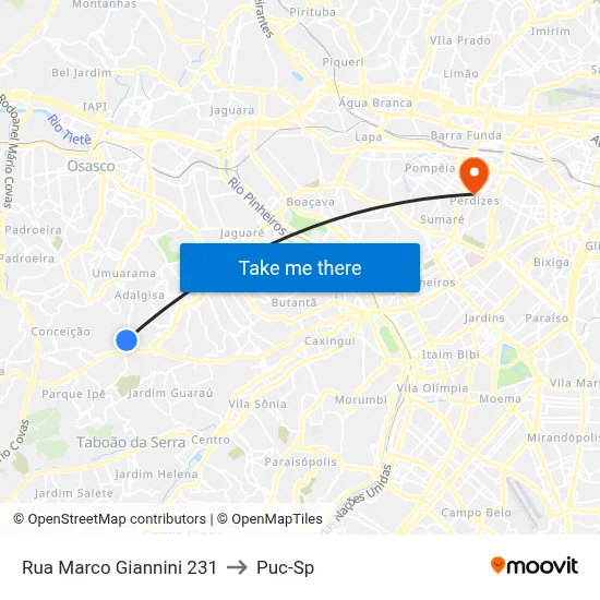Rua Marco Giannini 231 to Puc-Sp map