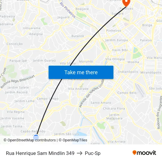 Rua Henrique Sam Mindlin 349 to Puc-Sp map