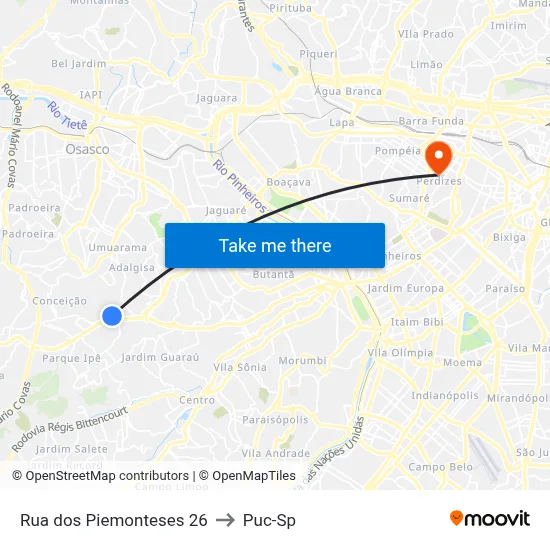 Rua dos Piemonteses 26 to Puc-Sp map