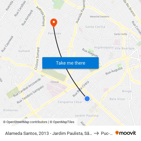 Alameda Santos, 2013 - Jardim Paulista, São Paulo to Puc-Sp map