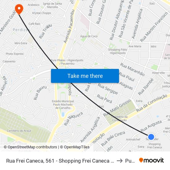 Rua Frei Caneca, 561 - Shopping Frei Caneca - Bela Vista, São Paulo to Puc-Sp map