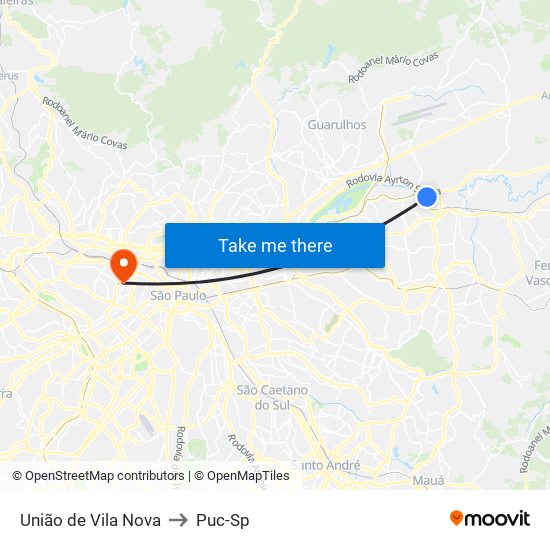 União de Vila Nova to Puc-Sp map