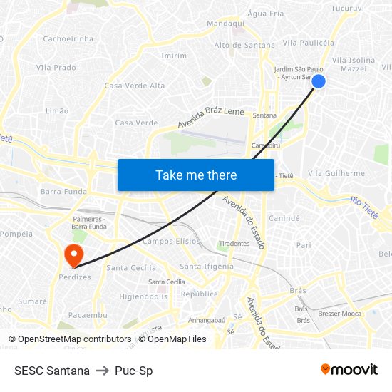 SESC Santana to Puc-Sp map