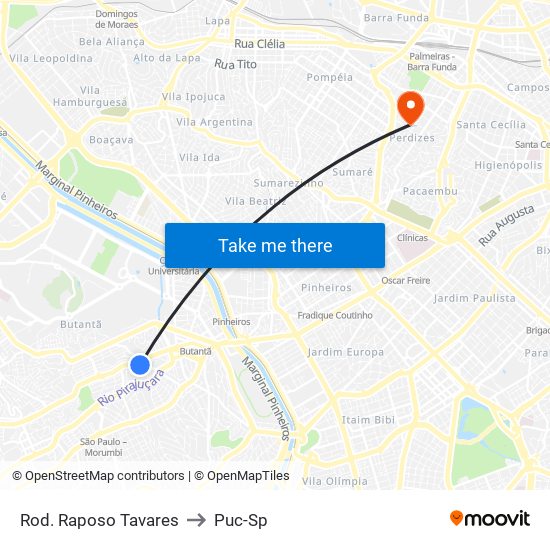 Rod. Raposo Tavares to Puc-Sp map