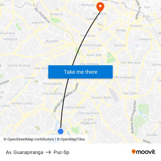 Av. Guarapiranga to Puc-Sp map