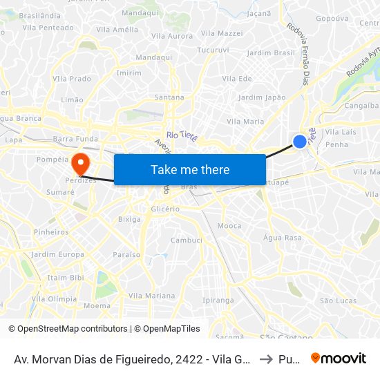 Av. Morvan Dias de Figueiredo, 2422 - Vila Guilherme, São Paulo to Puc-Sp map