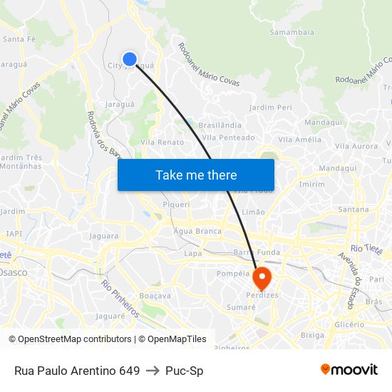 R. Paulo Arentino to Puc-Sp map