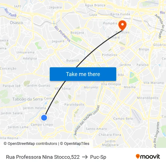 Rua Professora Nina Stocco,522 to Puc-Sp map