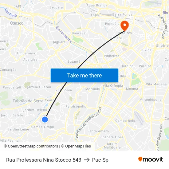 Rua Professora Nina Stocco 543 to Puc-Sp map