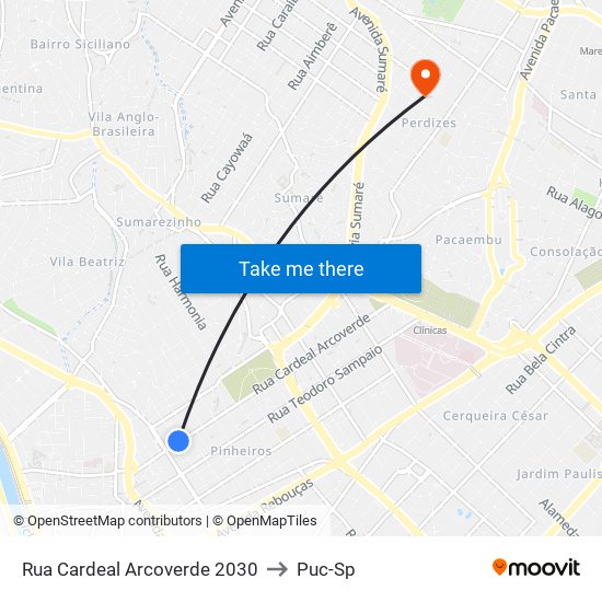 Rua Cardeal Arcoverde 2030 to Puc-Sp map