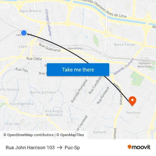 Rua John Harrison 103 to Puc-Sp map